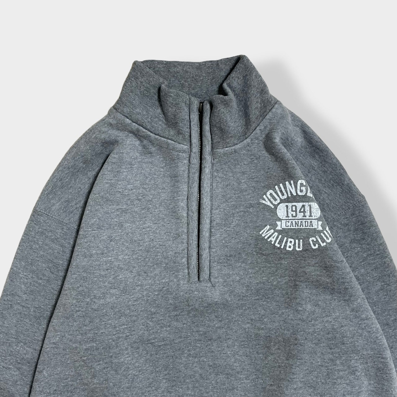 【MV SPORT】CANADA MALIBU CLUB ワンポイント アーチロゴ ハーフジップ スウェット プルオーバー M US古着