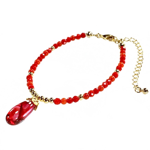 天然石 サンゴ ブレスレット ガラスジュエリー (ルビーレッド) / Maho de Maho