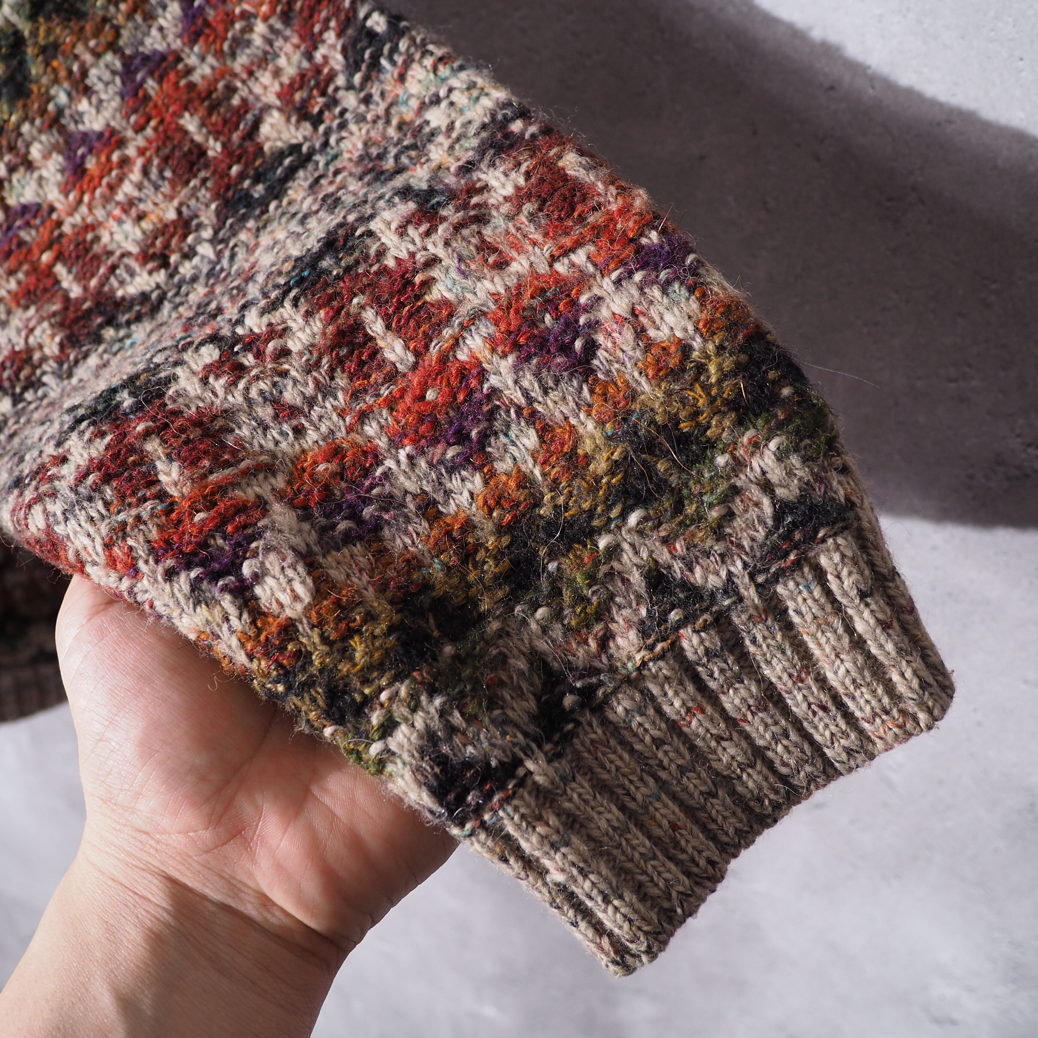 ” 極彩 ” Richly multi color plain weave vintage loose knit cardigan