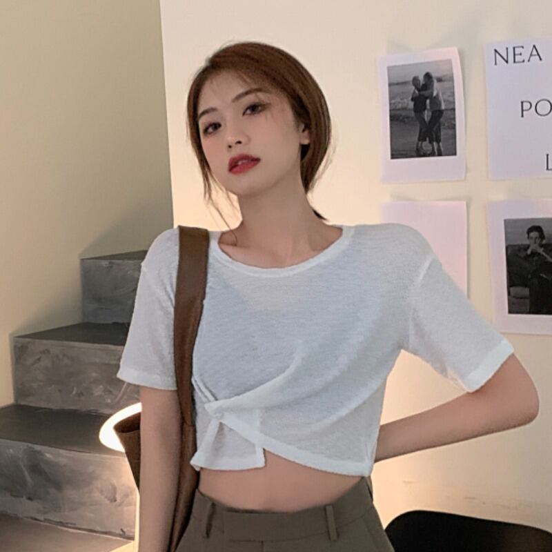 ショートTシャツ サマー薄手ルーズホワイトトップス 夏物 YY-ファッション57119331665