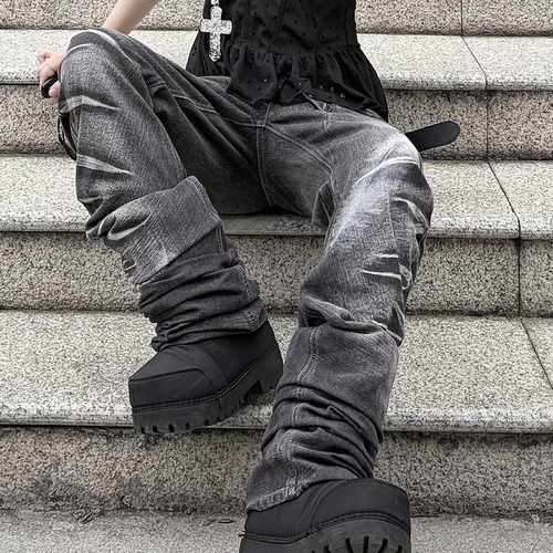 asymmetry button denim pants / l0740