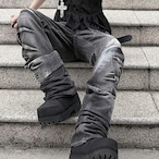asymmetry button denim pants / l0740