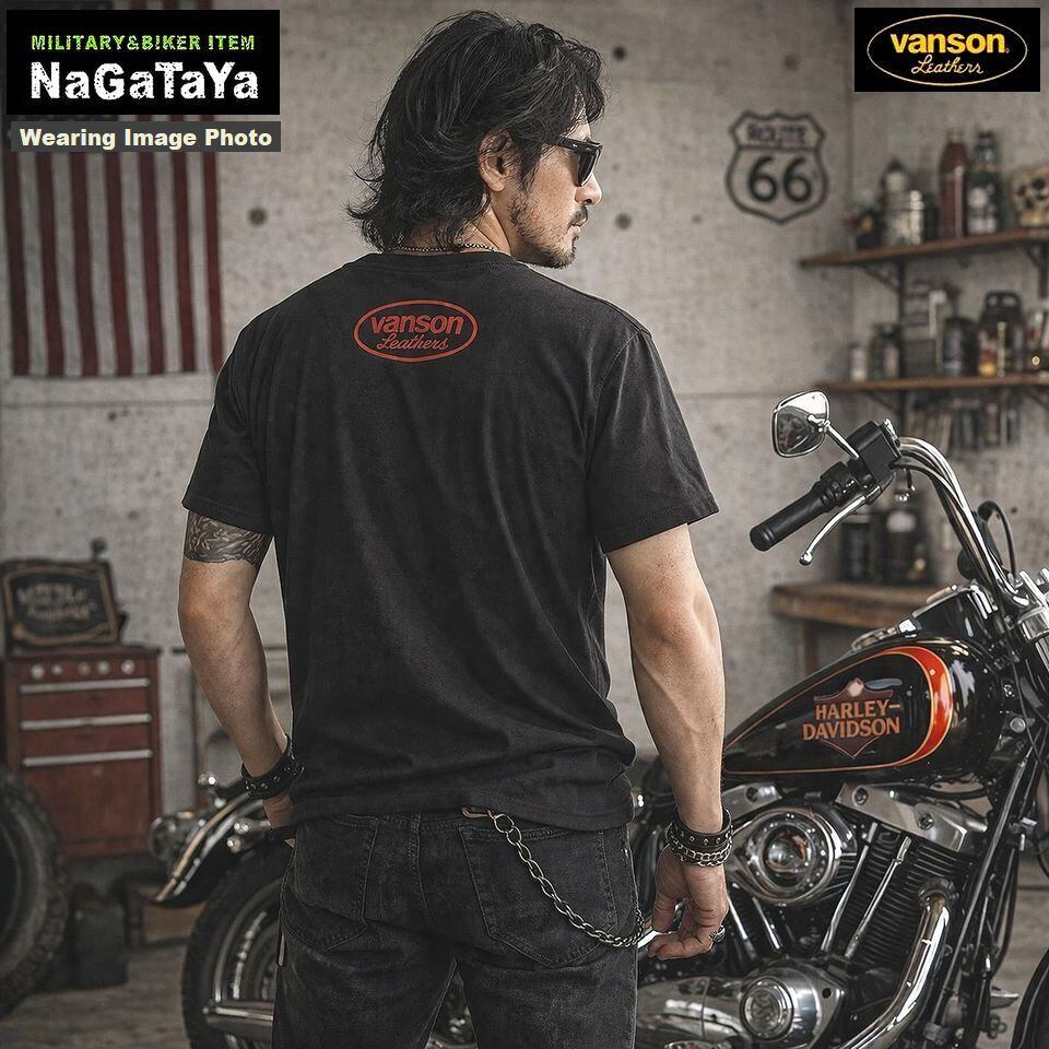 VANSON バンソン スカルイーグル 半袖Tシャツ 天竺半袖TEE 墨黒