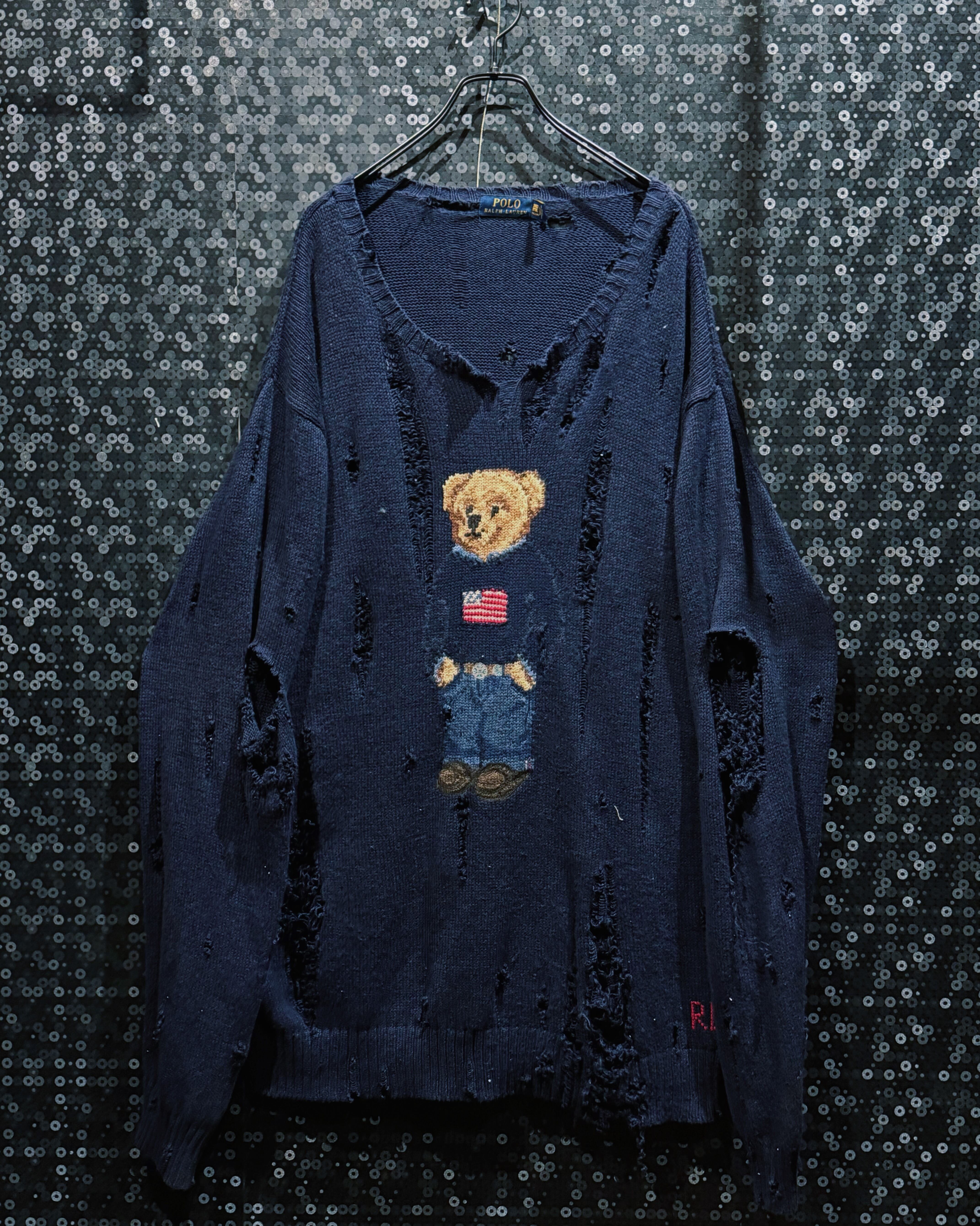 【ÆIEM】original “boro” remake Polo Ralph Lauren bear knit distressed