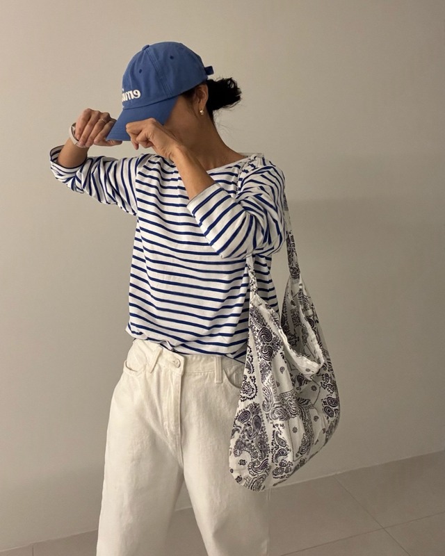 ボートネックボーダーロングTシャツ