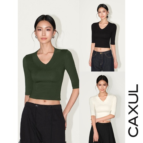 Soft V-Neck Stretch Tee/3color