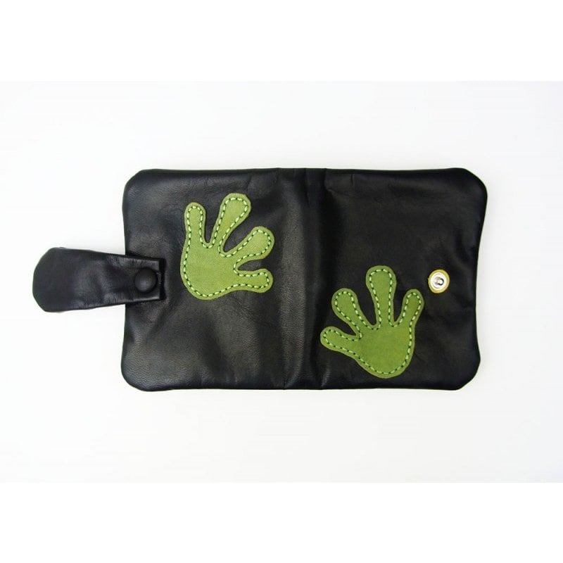 カエル レザー2つ折り財布 ブラックフロッグハンズ | caeru