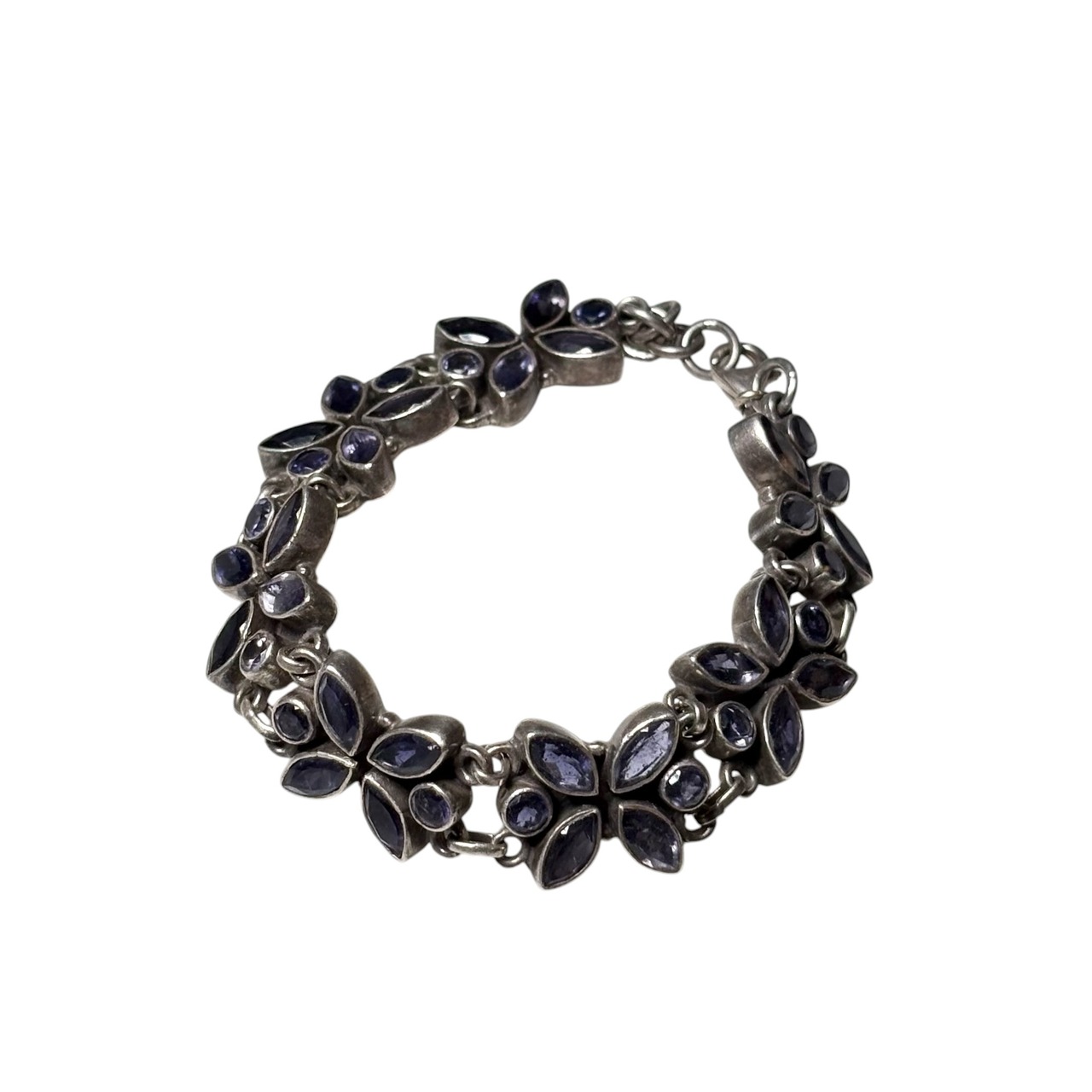 vintage silver purple flower link bracelet