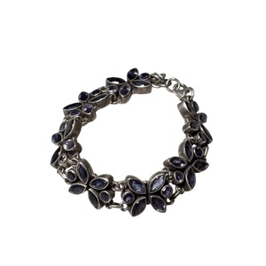 vintage silver purple flower link bracelet