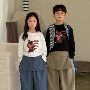 キャラクタープリントロングTシャツ（ホワイト／ブラック）KMAI 2026春｜100-160cm｜トップス｜長袖｜ロンT ［取寄］