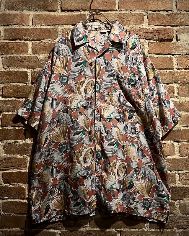 【Caka act3】Artistic Shell Pattern Vintage S/S Open Collar Shirt