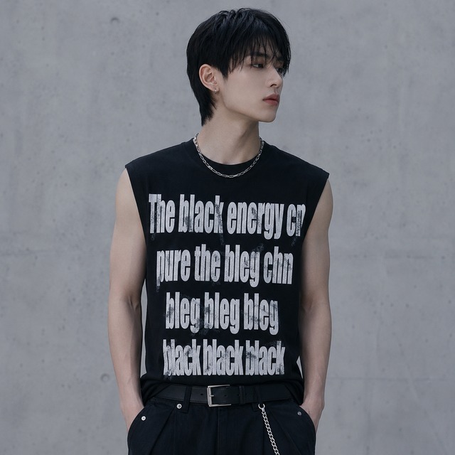 Retro Letter Print Sleeveless T-Shirt 0003