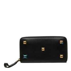 サルヴァトーレフェラガモ スタッズ ガンチーニ ラウンドファスナー 長財布 ブラック レザー レディース Salvatore Ferragamo 【中古】