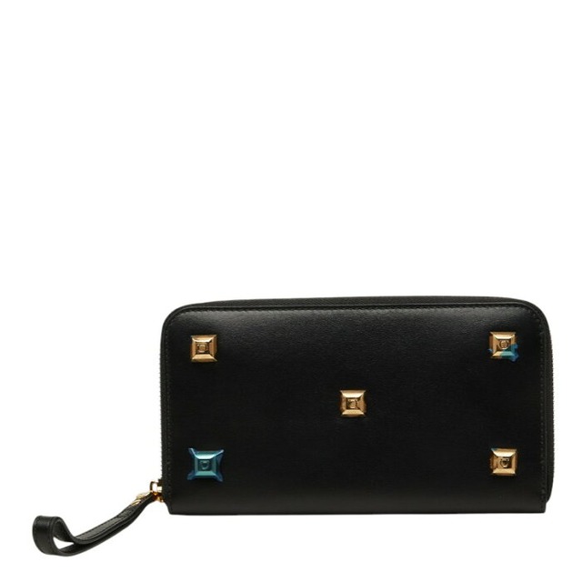 サルヴァトーレフェラガモ スタッズ ガンチーニ ラウンドファスナー 長財布 ブラック レザー レディース Salvatore Ferragamo 【中古】