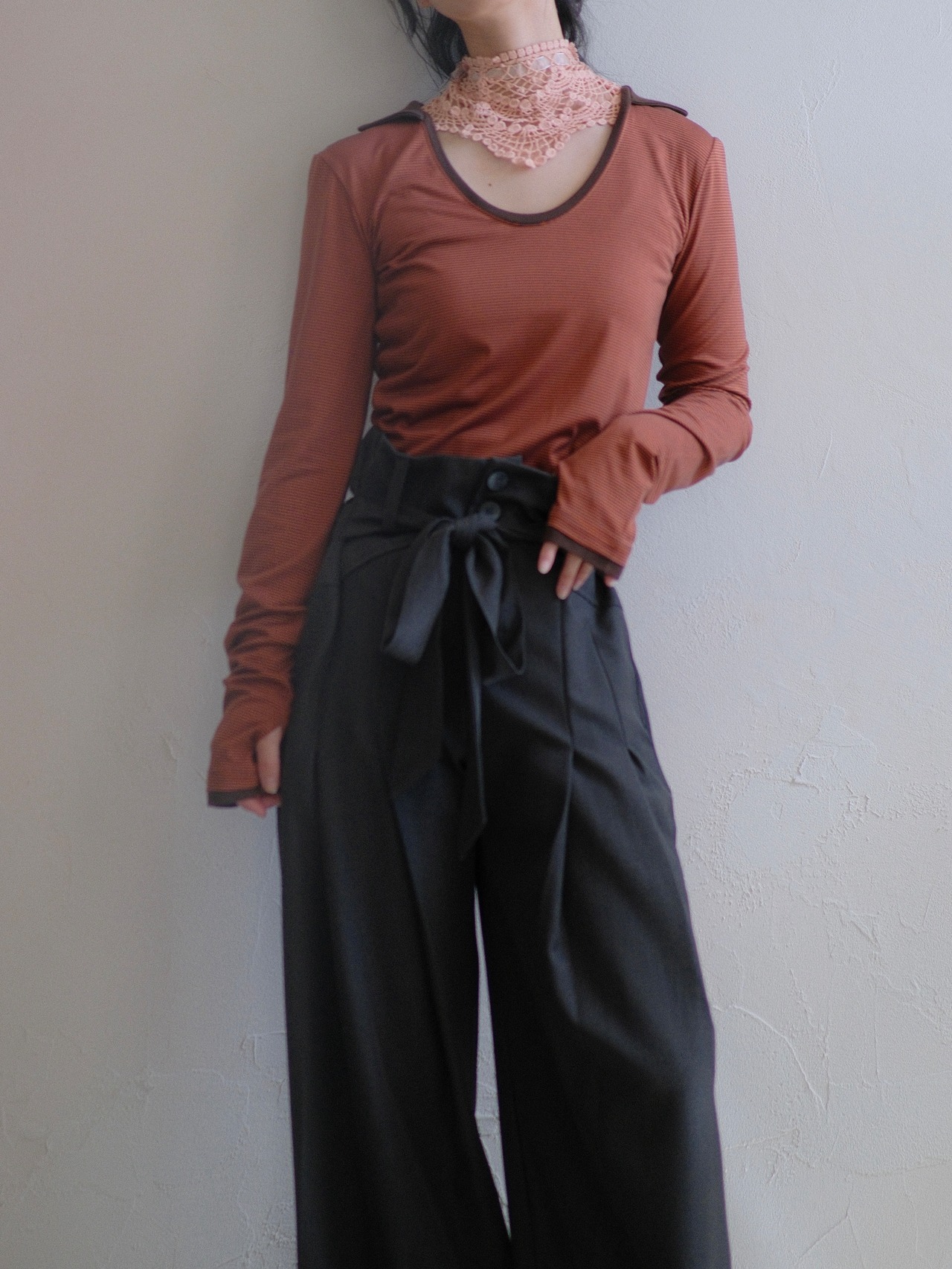 Structured Belt Pants / DARKGREEN - 2