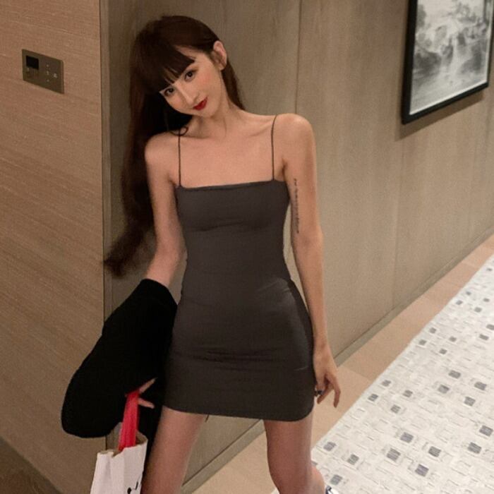 サマーベーシックソリッド カラースカート スタンダードウェストノースリーブドレス レトロ 夏物 ソリッドカラー ガールズファッション52593550929