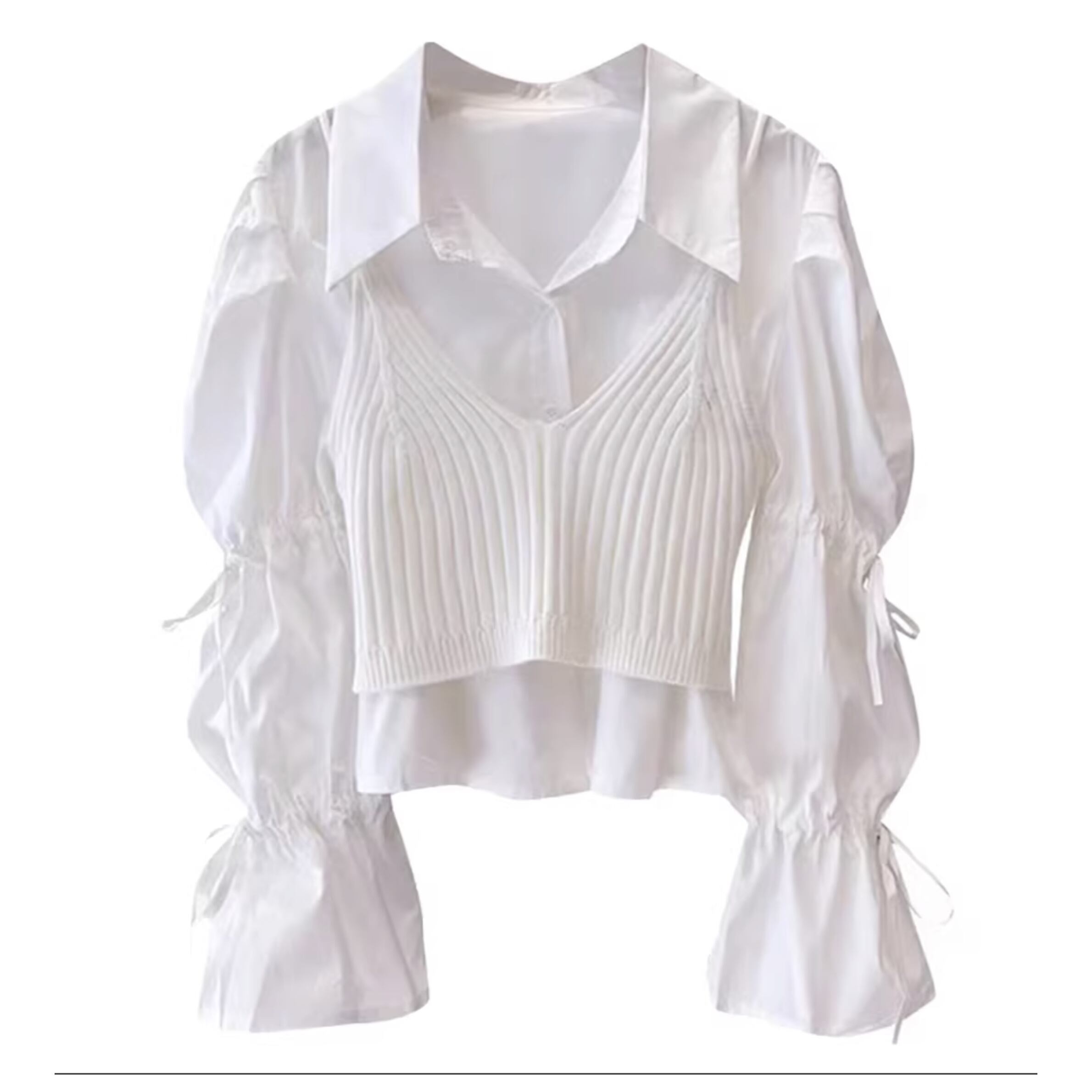 ニット風 レイヤード 長袖 シャツ r001289