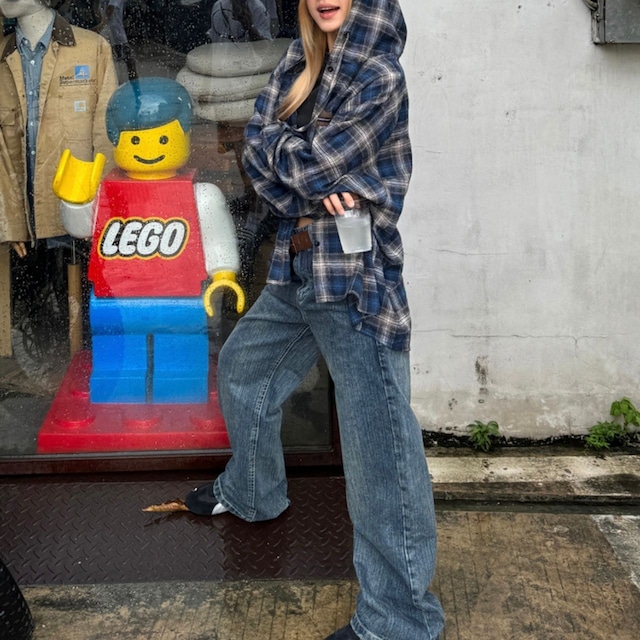 ストリートライクチェックパターンフードシャツ R00712