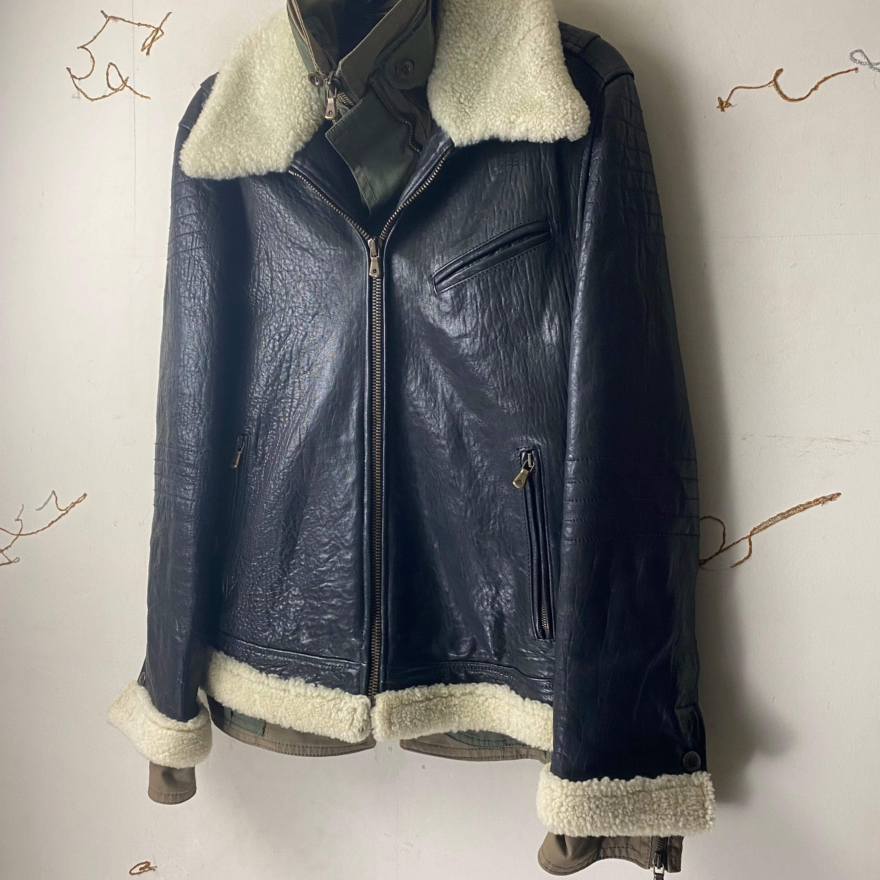 archive 2005AW DOLCE&GABBANA layered mouton riders jacket | NOIR