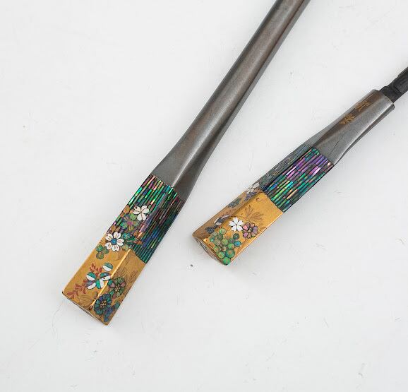 笄 蒔絵 金蒔絵 コウガイ こうがい 髪飾り 青貝螺鈿 らでん 在銘 春峰