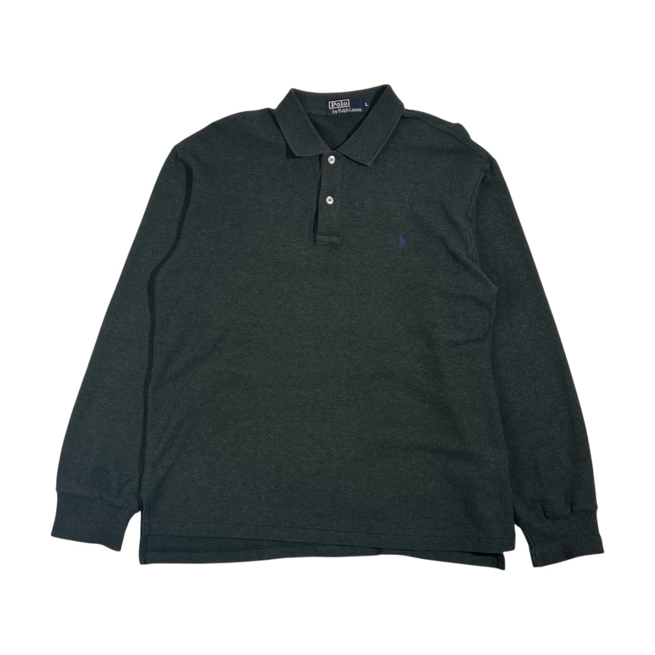 90s Polo by Ralph Lauren ポロ ラルフローレン ワンポイント刺繍 長袖 ポロシャツ L/ダークグリーン系 メンズ ビンテージ