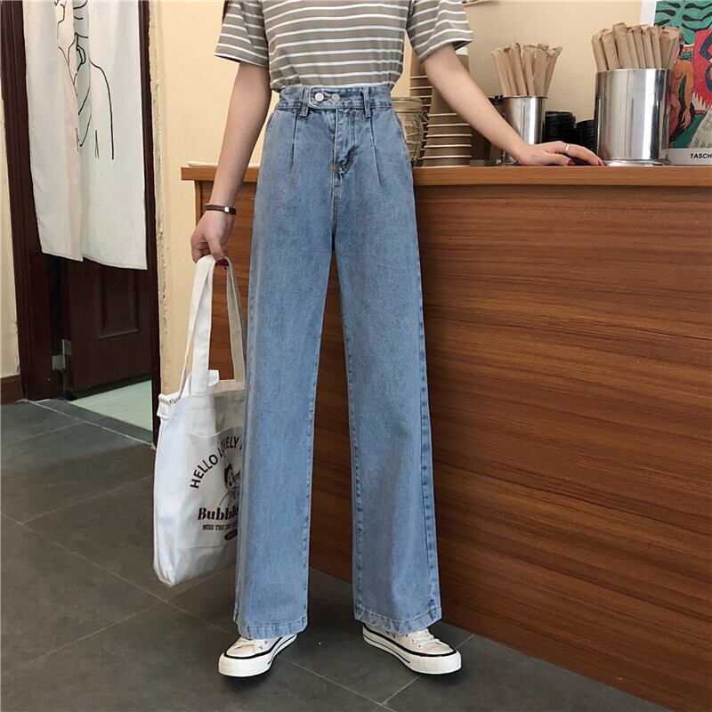 ヒョナジーンズレディース2020年春新作スタイルルーズハイウエストシンワイドレッグストレートパンツロングパンツトレンド 1号婦人89917372780