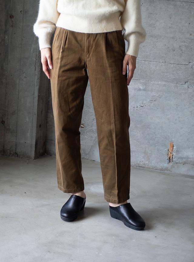 unknown 1990s Brown twill shadow stripe trousers