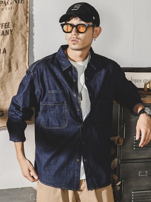 Denim Long Collard Shirt【L0584】