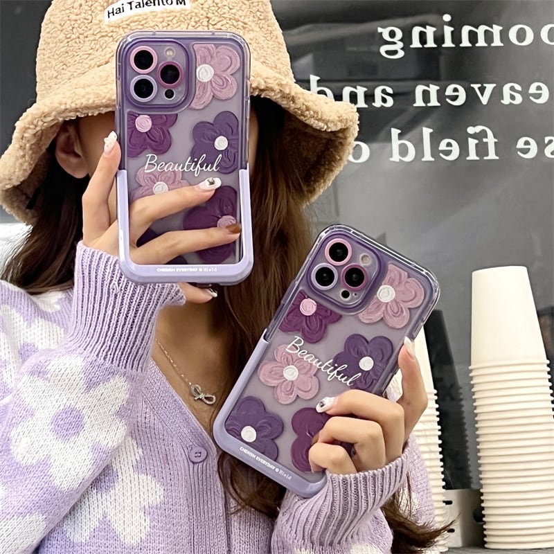 iPhone16対応】ワントーンが可愛い◎パープル フラワー柄 大人気