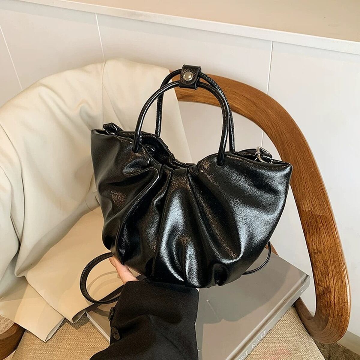 Gathered Handled Bag(5color) V3593