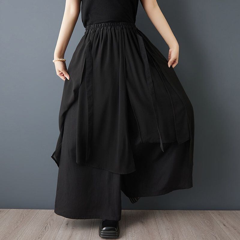 ASYMMETRIC CHIFFON PANEL WIDE LEG SKIRT PANTS M-17573