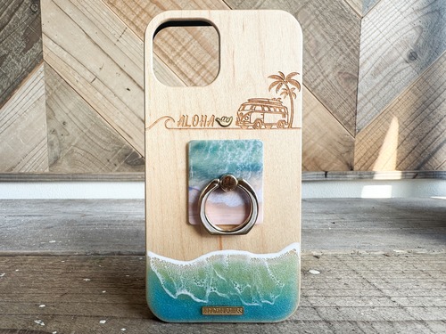 aloha wagon ring/wood×resin earth blue wave case(maple)