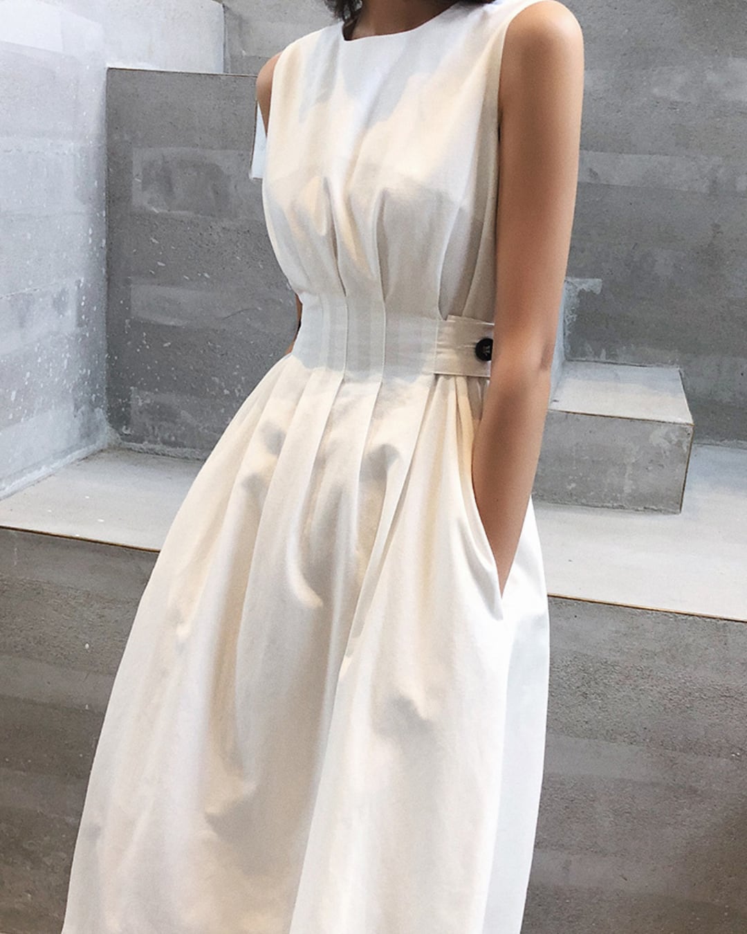 ウエストタックサイドボタンワンピース A24095