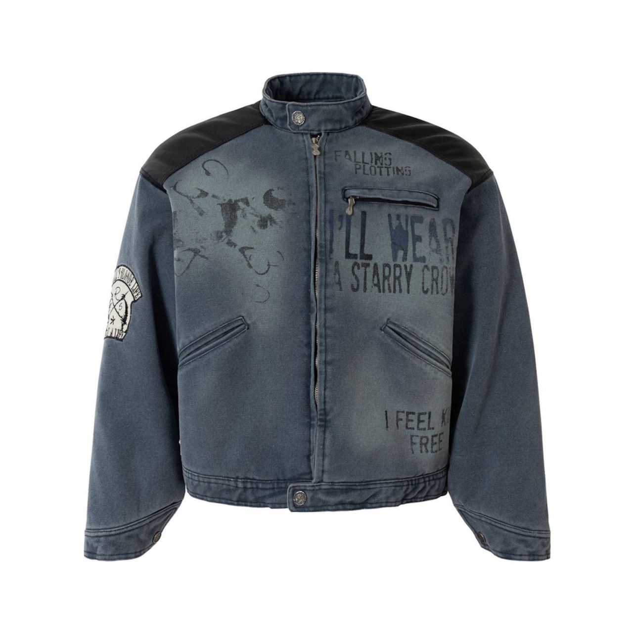 【暖かさUP】PUレザーパッチワーク 中綿ジャケット T1923