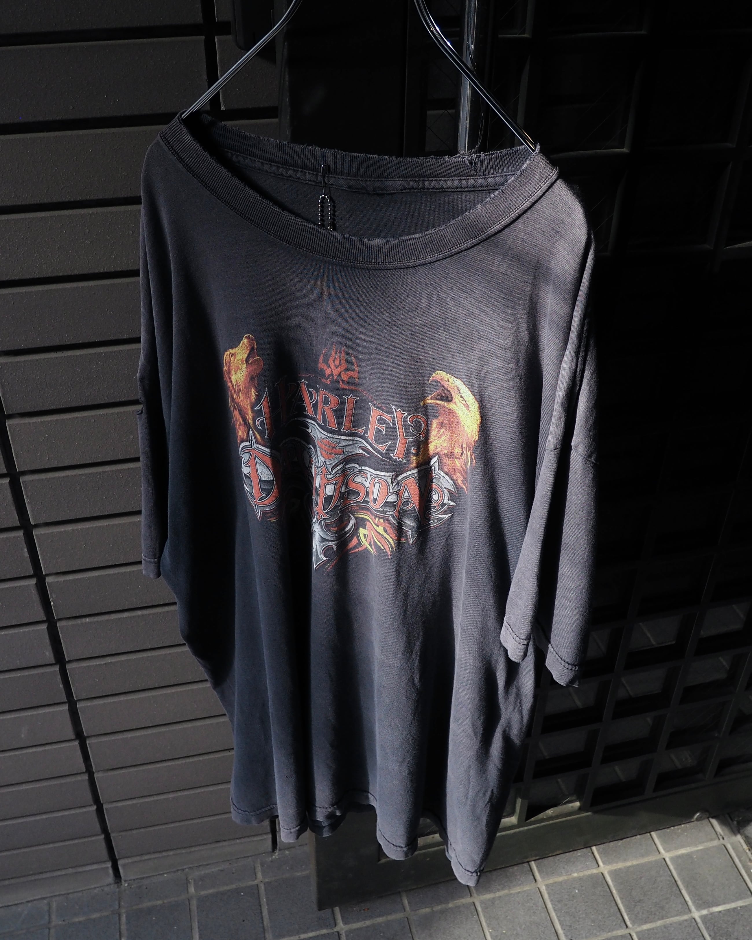 " Harley-Davidson " Beautiful Fade × Destroy vintage loose Double sided Print Tee