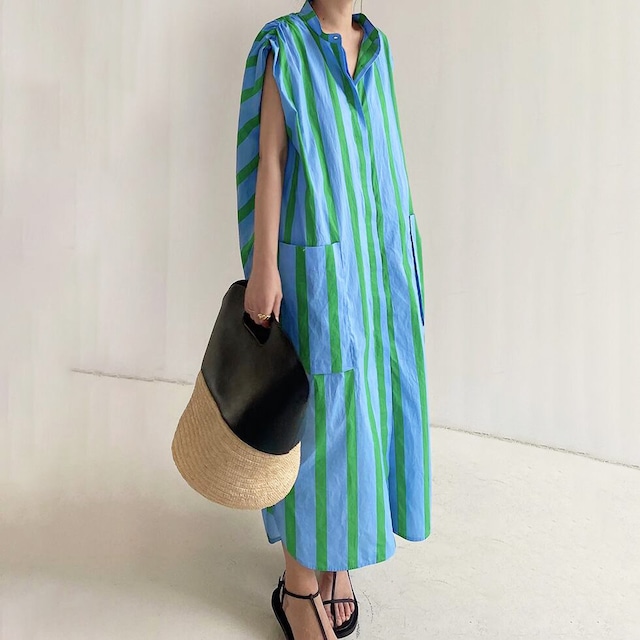 blue and green stripes one piece  11459