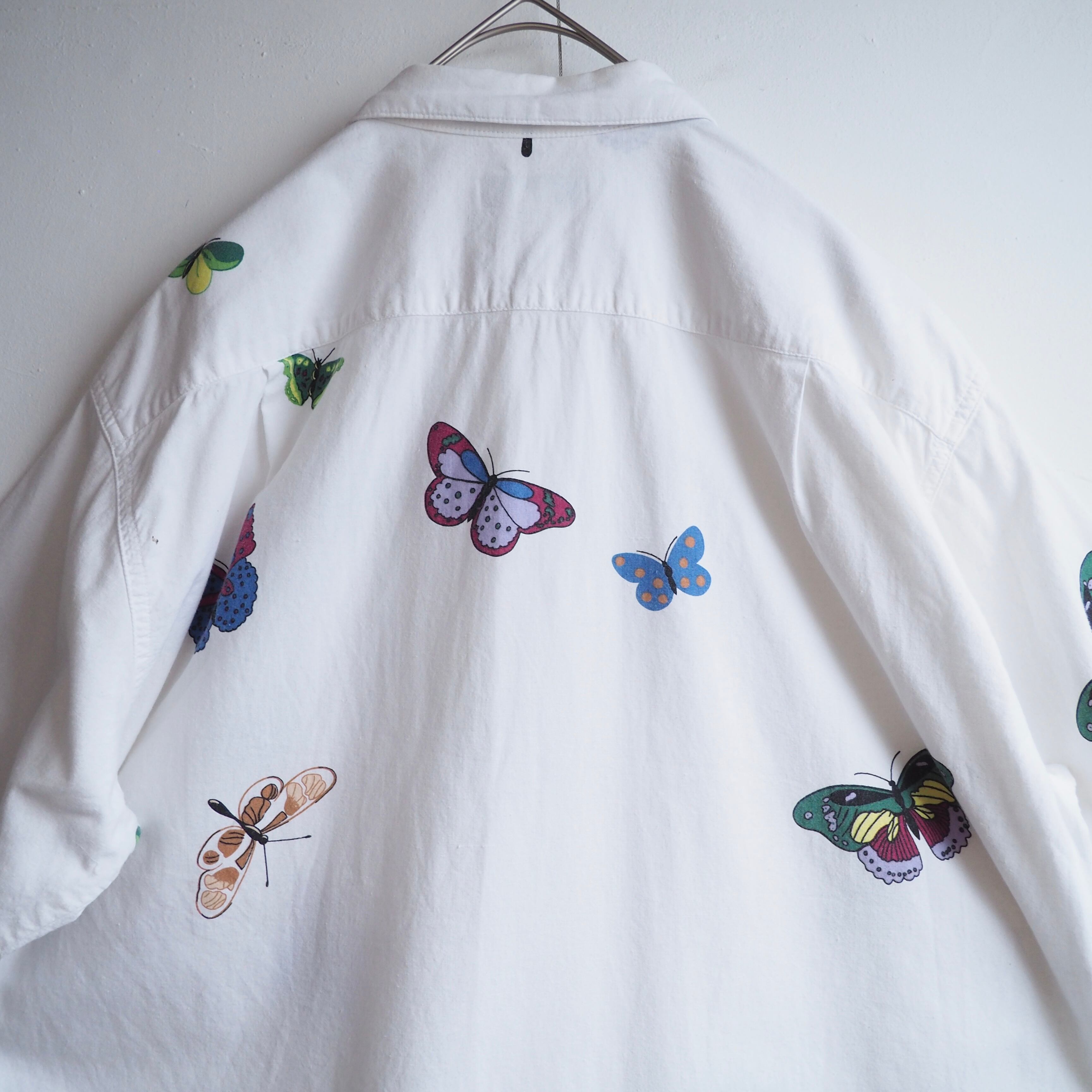 1990s ” Georges Marciano for GUESS ” Butterfly printed cotton SS shirt (made in Usa)