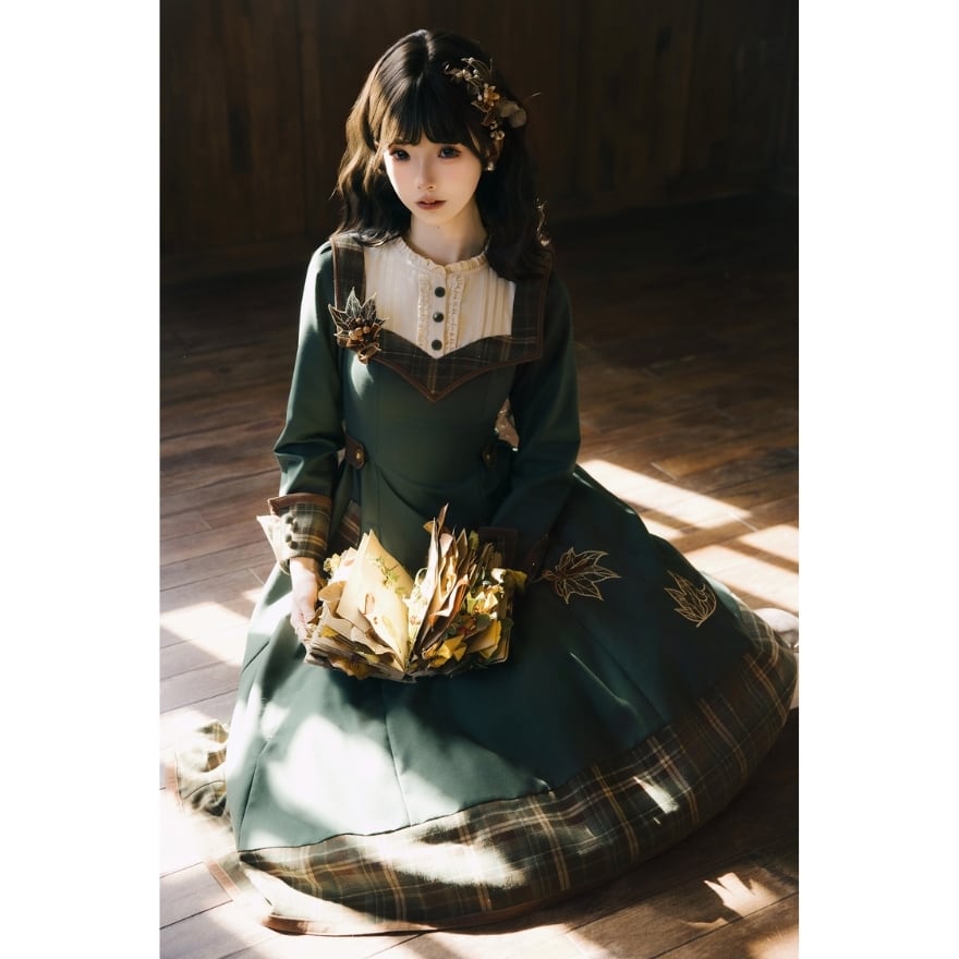 ロリィタ レトロクラシカル 森ガール風 ワンピース フォレストグリーン