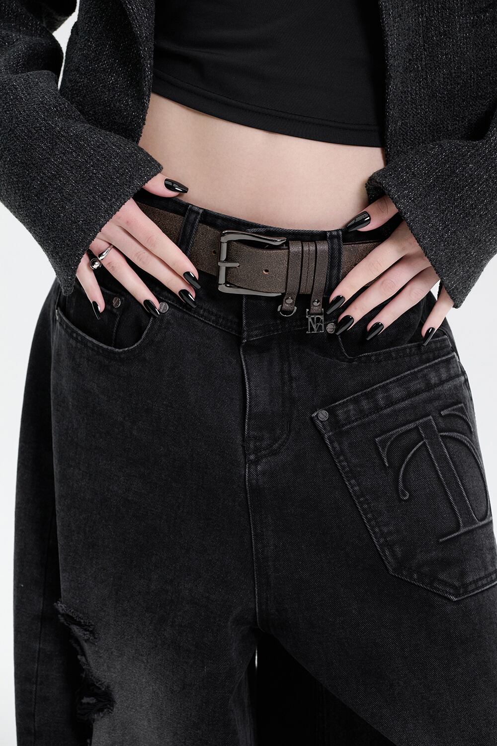 TREEMINGBIRD] Balloon Fit Damage Denim Pants [ Black ] 正規