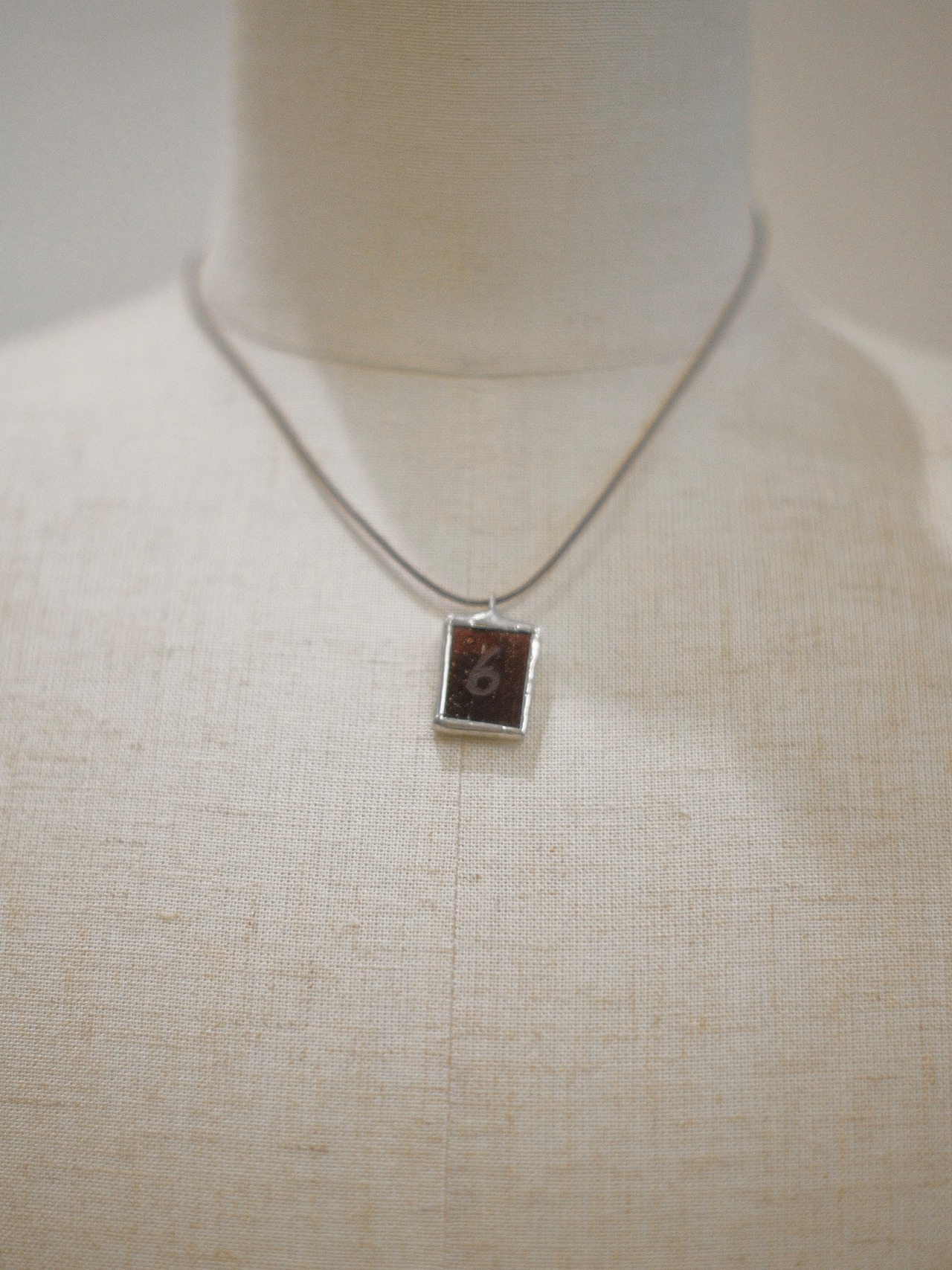 Square Plate Pendant Necklace / BLACK - 1