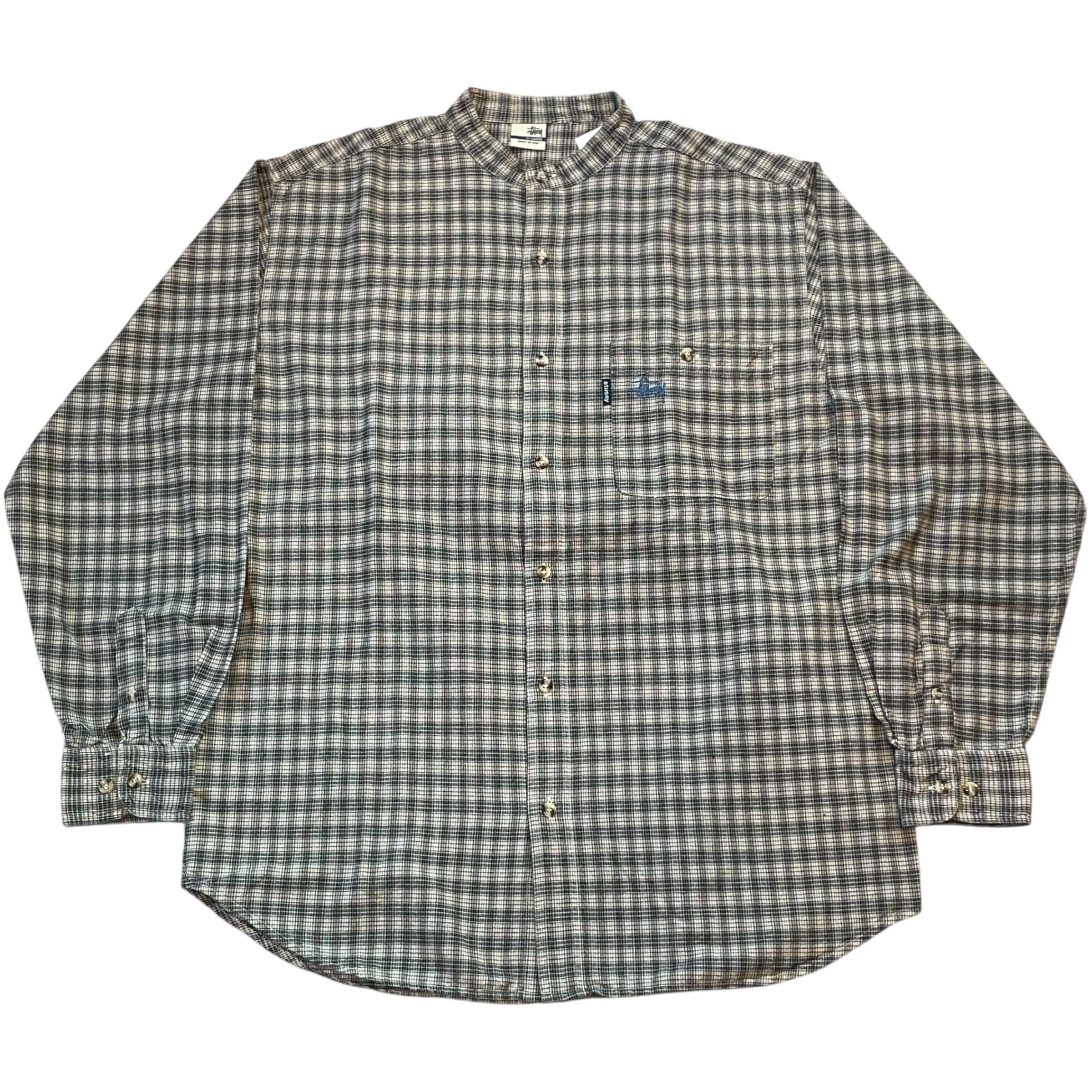 2000s Bootleg STUSSY embroidery no collar check shirt