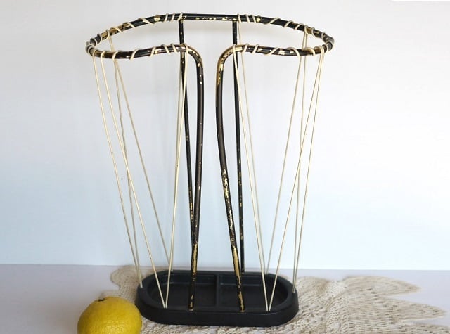 ドイツ 傘立て ミッドセンチュリー 真鍮&鉄 ロカビリー スプートニク