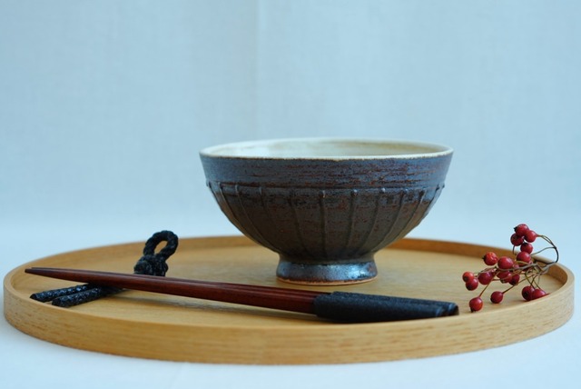 藤井博文　イッチン黒　飯碗　小