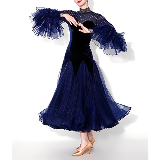 ハイネック シフォンスリーブ ドットメッシュ ドレス 1col　D00385