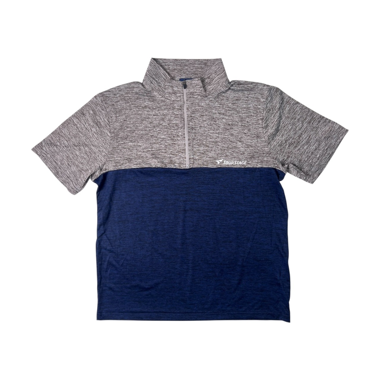 TOURSTAGE ツアーステージ バイカラー ハーフジップ 半袖ポロシャツ M/グレー ネイビー/ゴルフ