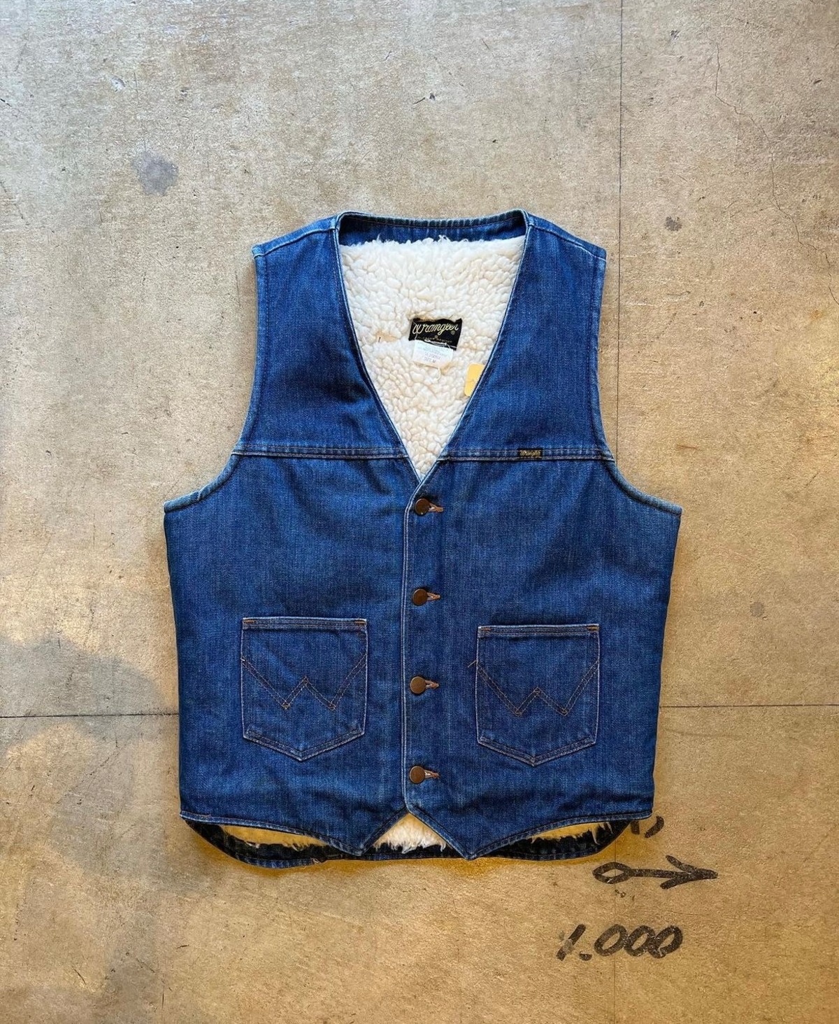 US古着 80s Wrangler ラングラー デニムベスト ボアベスト サイズM 