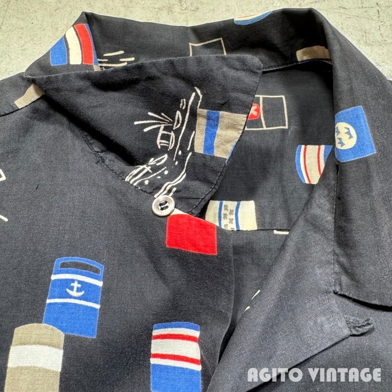 50's Jantzen ジャンセン コットンオープンカラーシャツ 開襟 ブラック