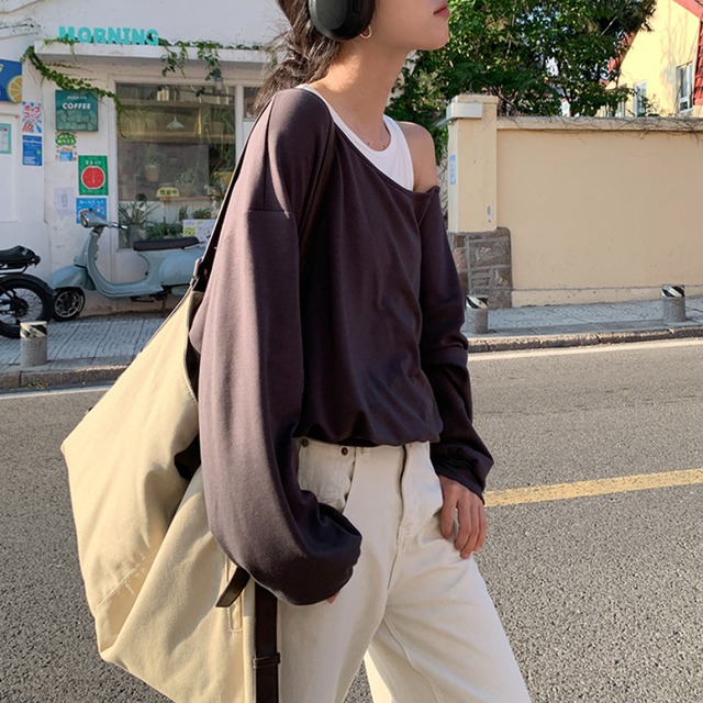 fake two-piece cut and sew top J00015