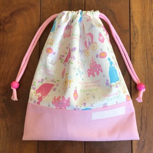 巾着袋(おやつ袋)ひも2本タイプ☆25×20cm【プリンセスシルエット柄】★KY.9293 お姫様　お城　女の子｜通園通学用のかわいい巾着袋や入園オーダーHoshizora☆ほしぞら