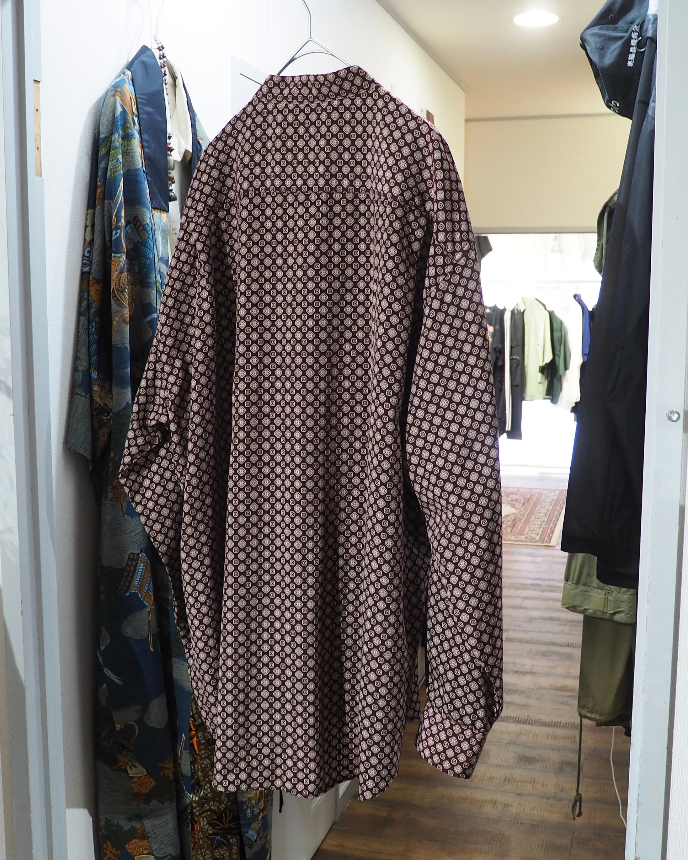 1990s Geometric Dot pattern vintage Drape loose Stand collar Shirt